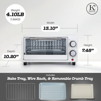 Kitchen Elite Compact Countertop Toaster Oven with Stainless Steel Tray, White - VMInnovations