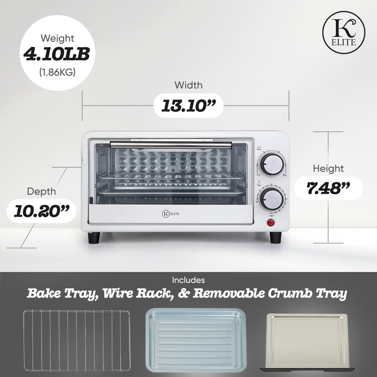 Kitchen Elite Compact Countertop Toaster Oven w Stainless Steel Tray (Open Box)