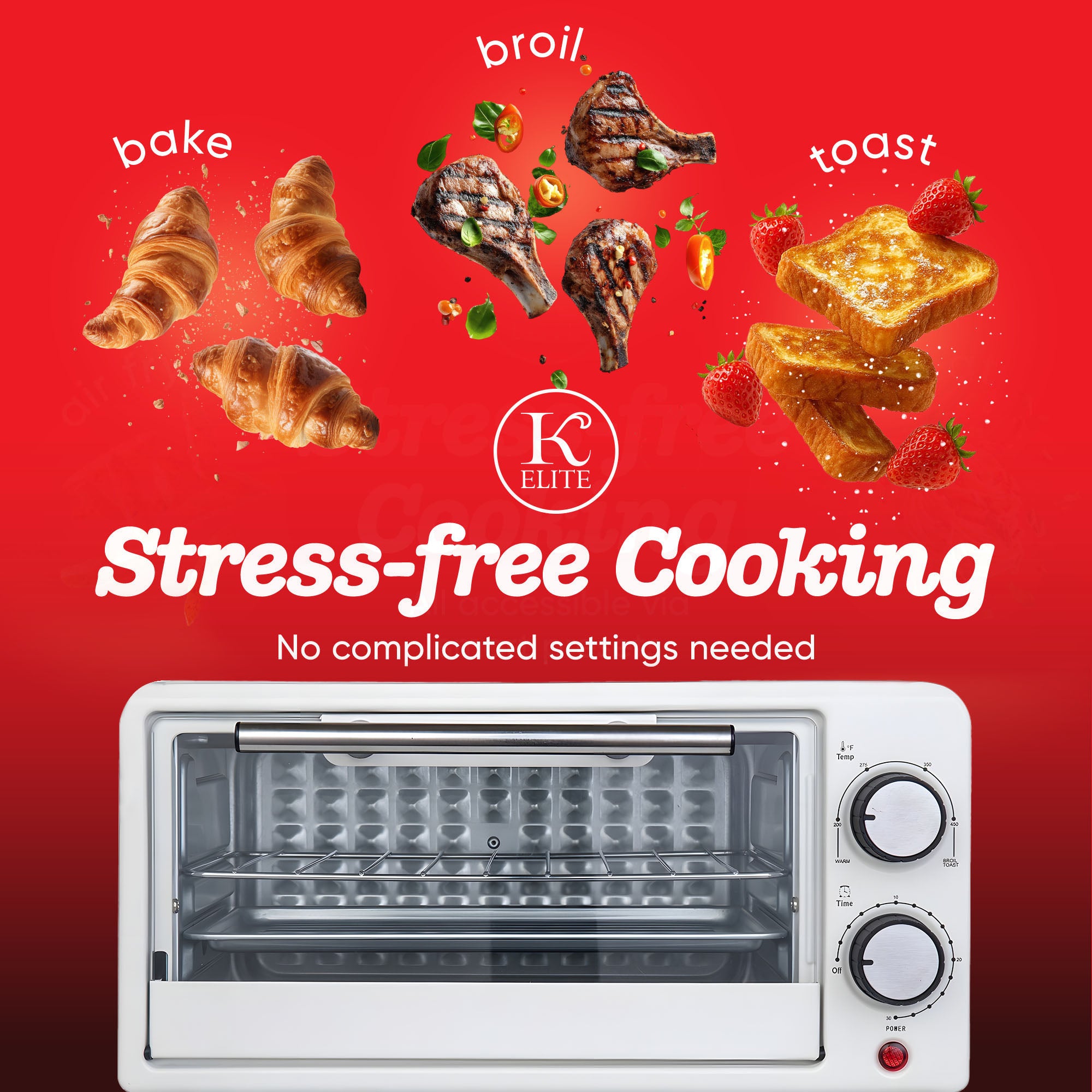 Kitchen Elite Compact Countertop Toaster Oven with Stainless Steel Tray, White - VMInnovations