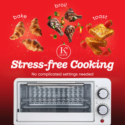 Kitchen Elite Compact Countertop Toaster Oven w Stainless Steel Tray (Open Box)