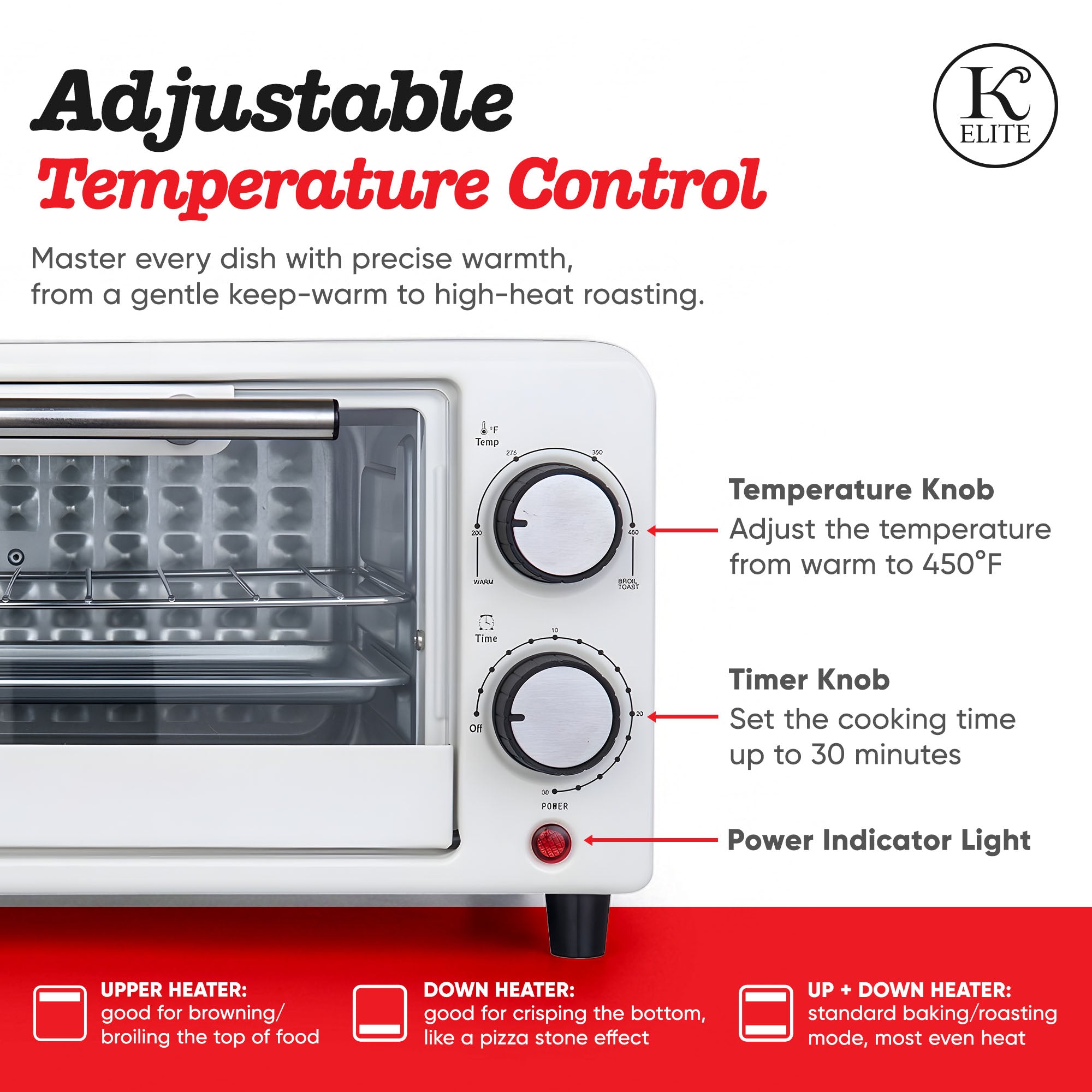 Kitchen Elite Compact Countertop Toaster Oven with Stainless Steel Tray, White - VMInnovations