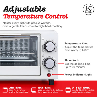 Kitchen Elite Compact Countertop Toaster Oven with Stainless Steel Tray, White - VMInnovations