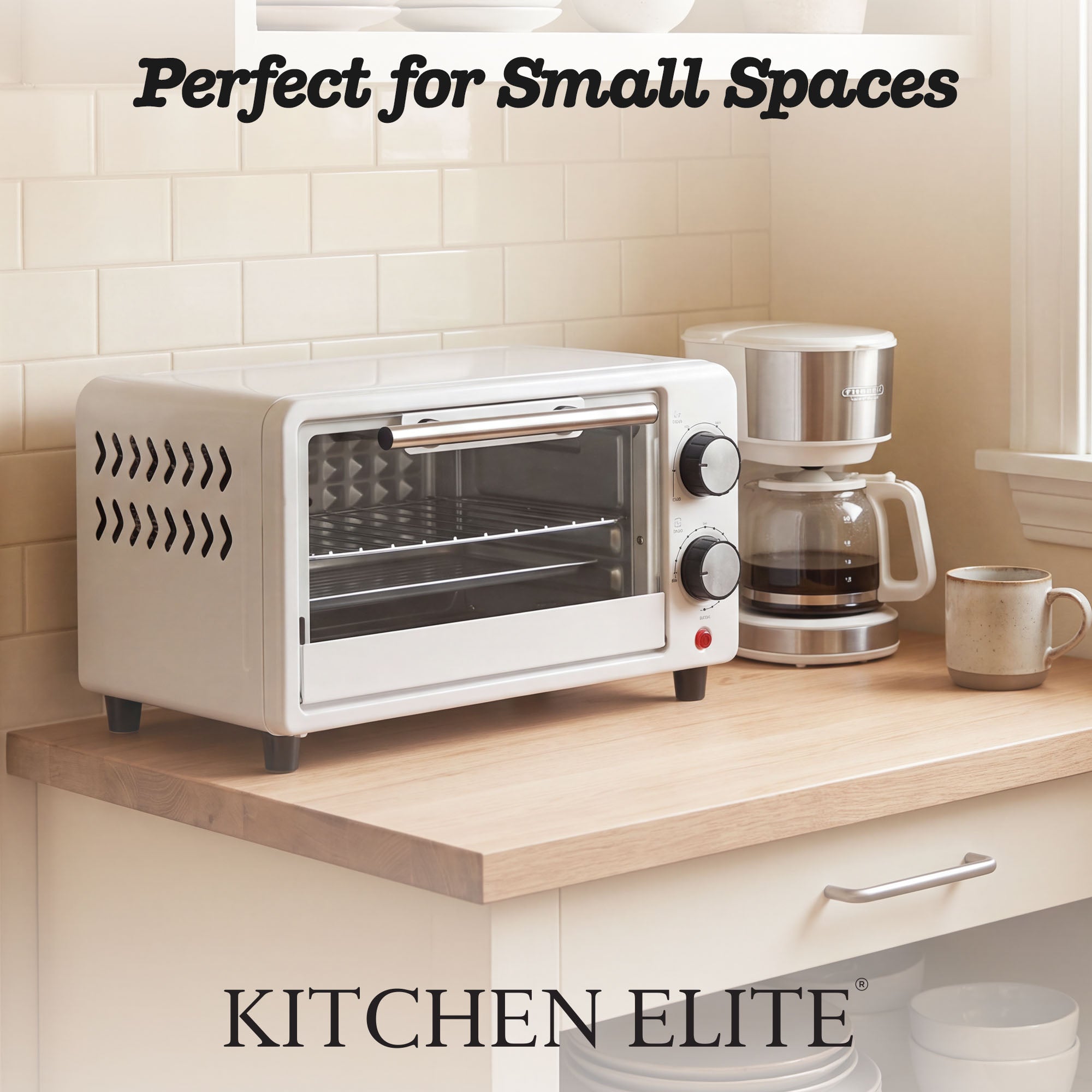 Kitchen Elite Compact Countertop Toaster Oven w Stainless Steel Tray (Open Box)