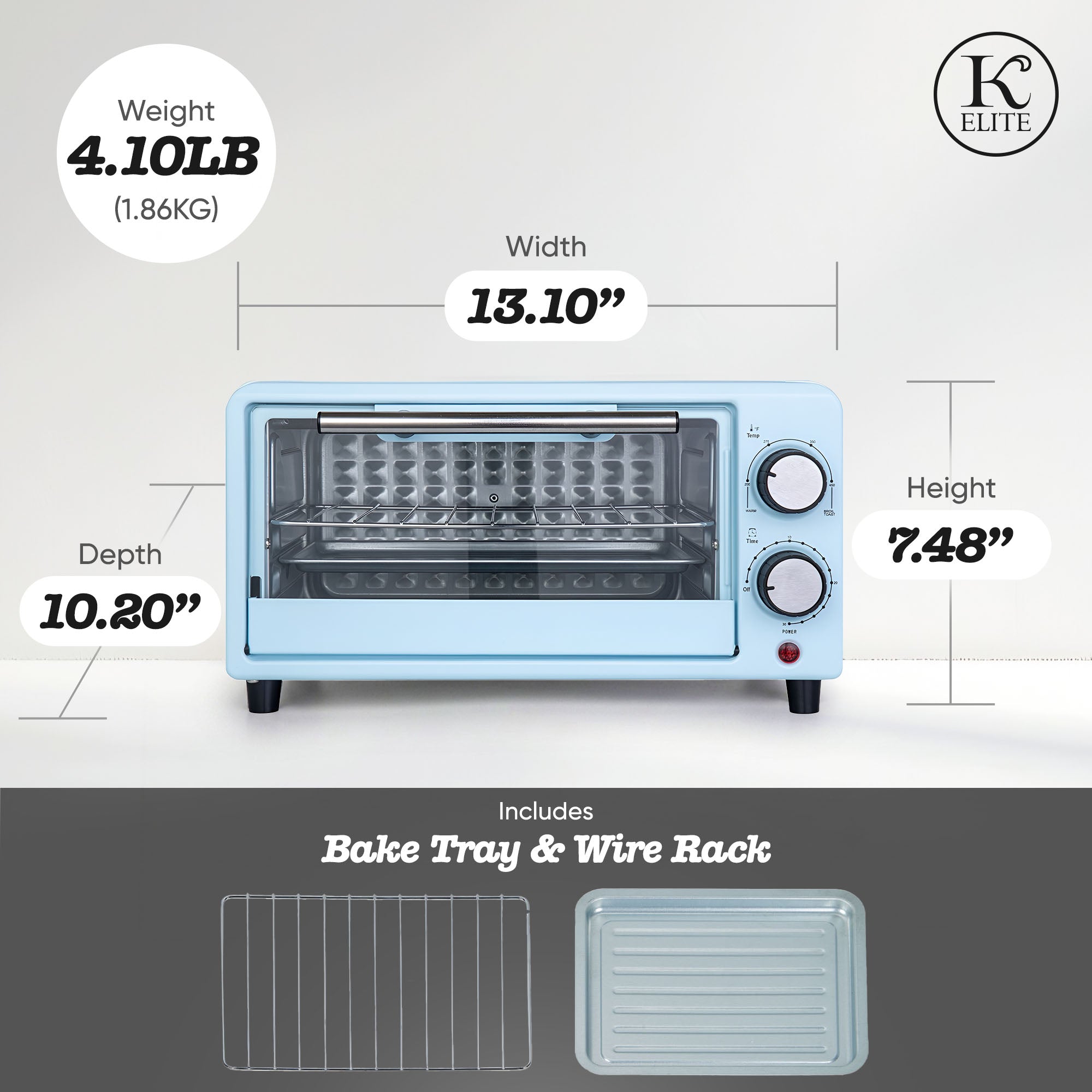 Kitchen Elite Compact Countertop Toaster Oven with Stainless Steel Tray, Blue - VMInnovations