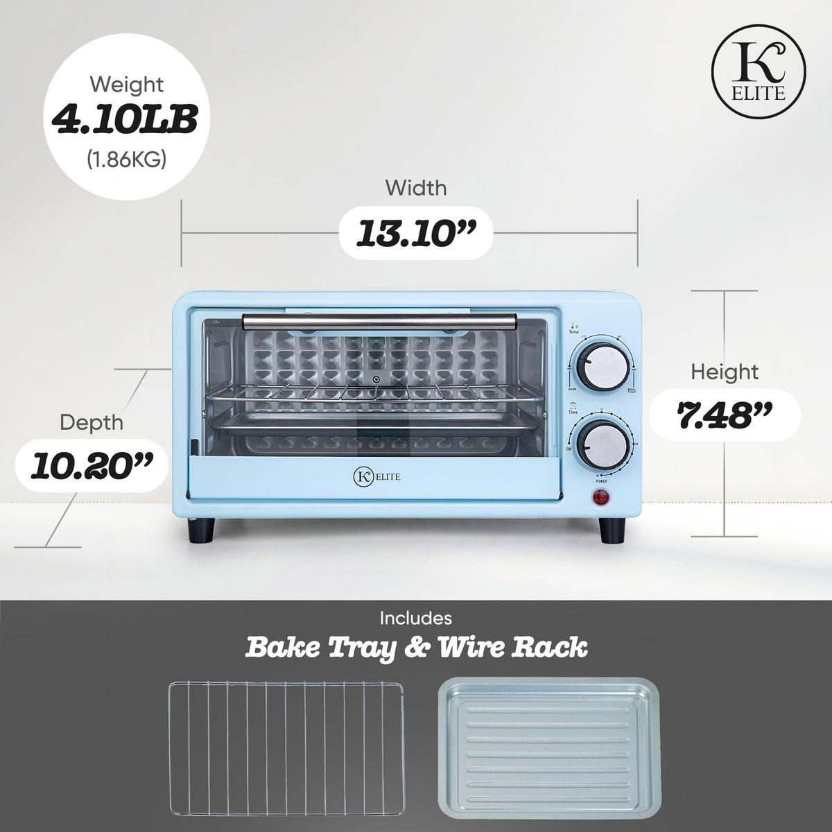 Kitchen Elite Compact Countertop Toaster Oven w Stainless Steel Tray (Open Box)