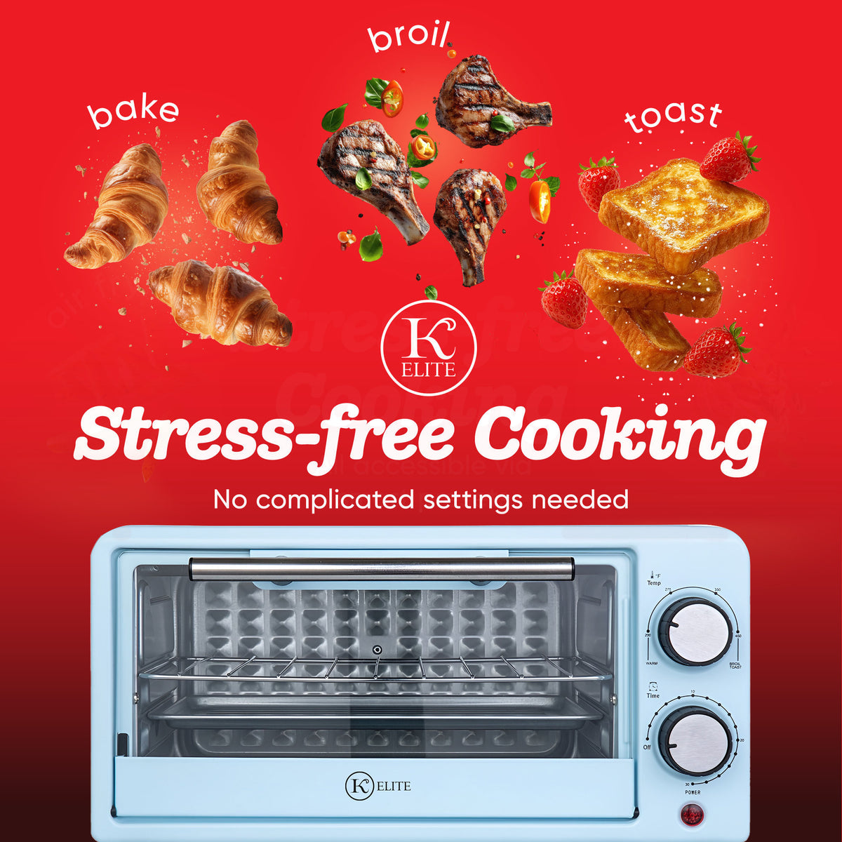 Kitchen Elite Compact Countertop Toaster Oven w Stainless Steel Tray (Open Box)
