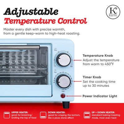 Kitchen Elite Compact Countertop Toaster Oven with Stainless Steel Tray, Blue - VMInnovations