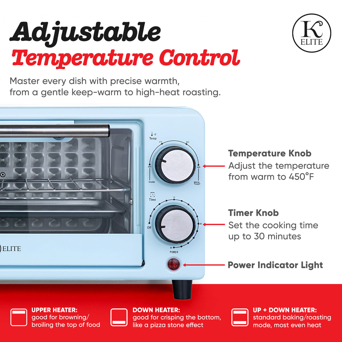 Kitchen Elite Compact Countertop Toaster Oven w Stainless Steel Tray (Open Box)