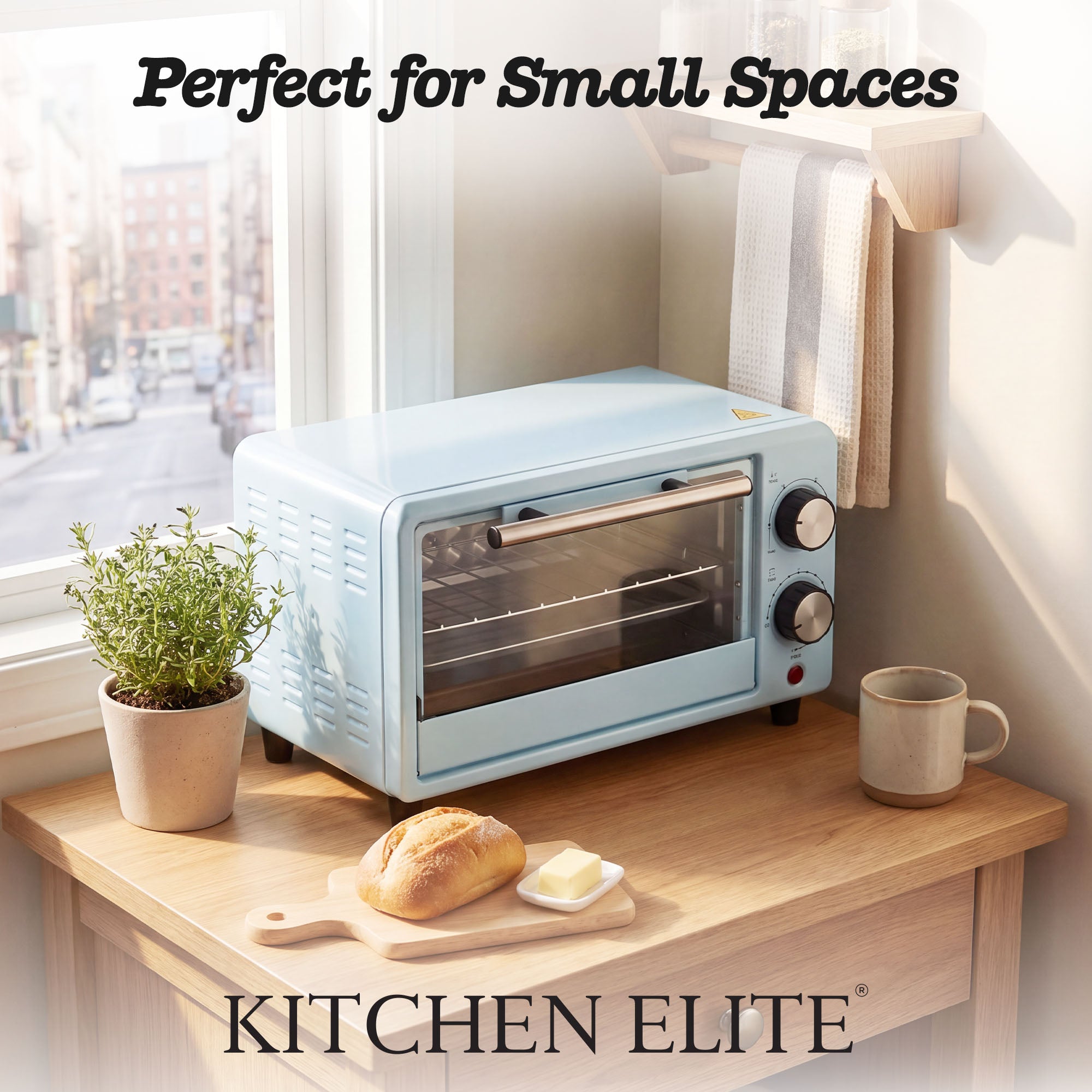 Kitchen Elite Compact Countertop Toaster Oven with Stainless Steel Tray, Blue - VMInnovations