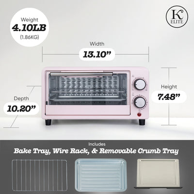 Kitchen Elite Compact Countertop Toaster Oven with Stainless Steel Tray, Pink - VMInnovations