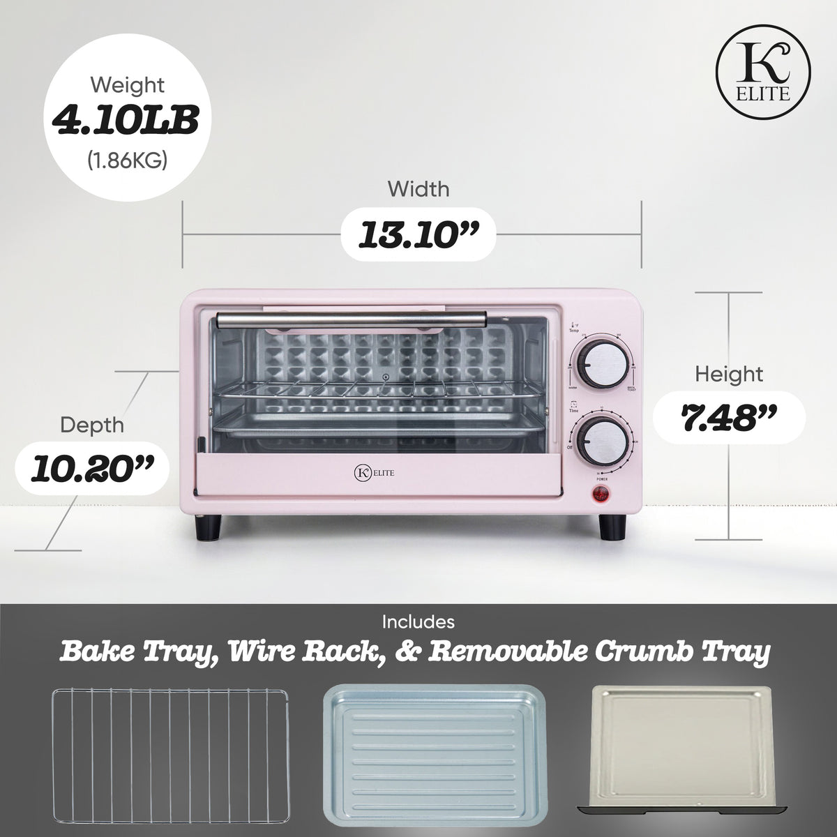 Kitchen Elite Compact Countertop Toaster Oven w Stainless Steel Tray, (Open Box)