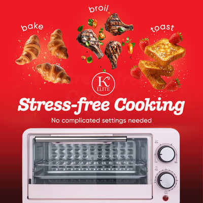 Kitchen Elite Compact Countertop Toaster Oven with Stainless Steel Tray, Pink - VMInnovations