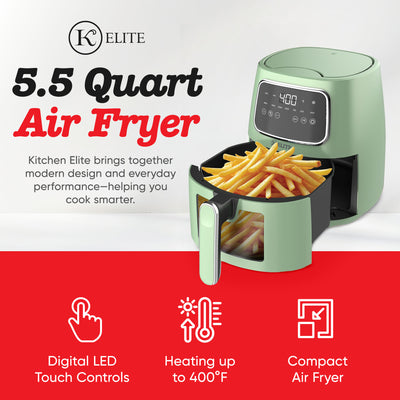 Kitchen Elite 5.5 Qt Digital Air Fryer, Countertop Cooker with LED Screen, Green - VMInnovations
