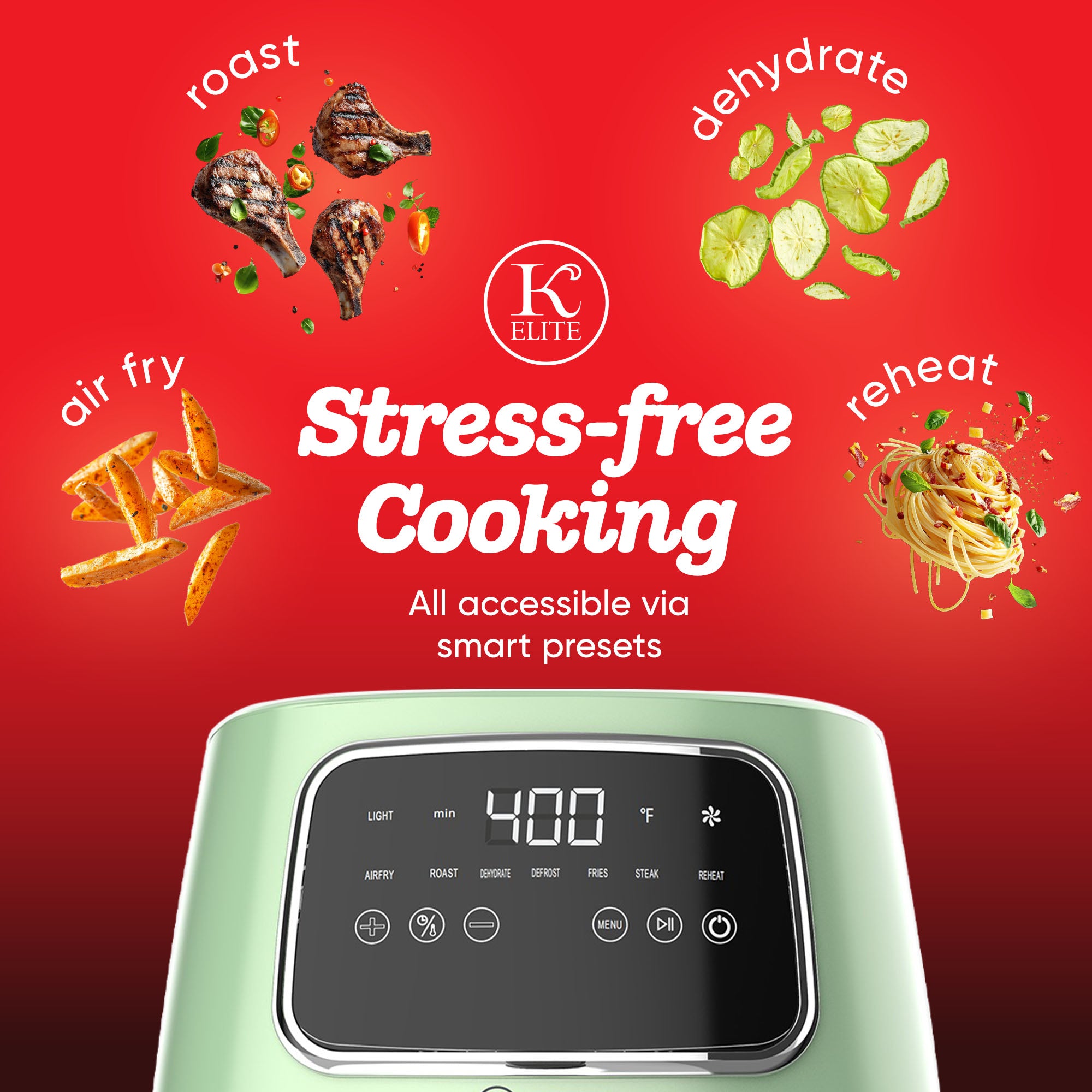 Kitchen Elite 5.5 Qt Digital Air Fryer, Countertop Cooker with LED Screen, Green - VMInnovations