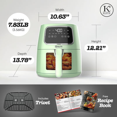 Kitchen Elite 5.5 Qt Digital Air Fryer, Countertop Cooker with LED Screen, Green - VMInnovations