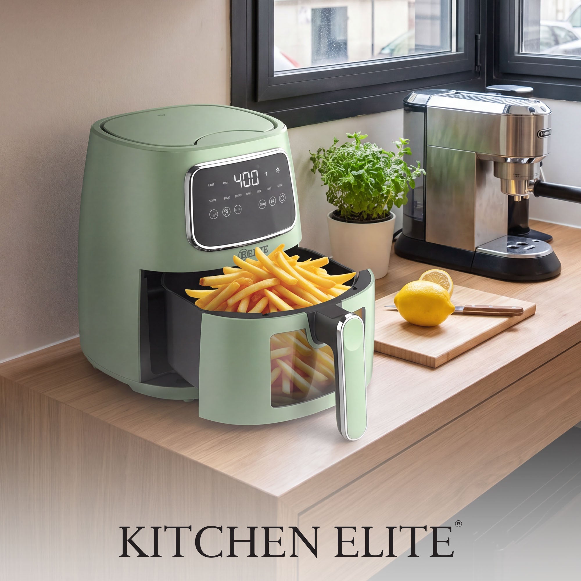 Kitchen Elite 5.5 Qt Digital Air Fryer, Countertop Cooker with LED Screen, Green - VMInnovations