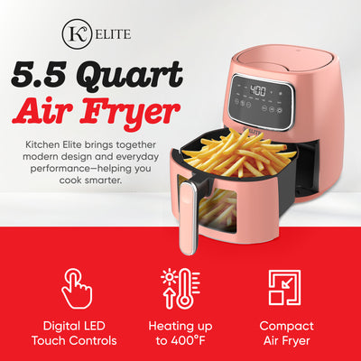 Kitchen Elite 5.5 Qt Digital Air Fryer, Countertop Cooker w/ LED Screen, Peach - VMInnovations