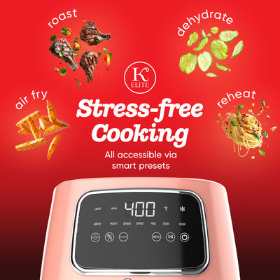 Kitchen Elite 5.5 Qt Digital Air Fryer, Countertop Cooker w/ LED Screen, Peach - VMInnovations