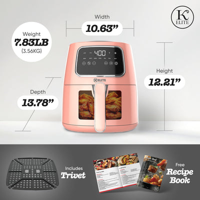 Kitchen Elite 5.5 Qt Digital Air Fryer, Countertop Cooker w/ LED Screen, Peach - VMInnovations