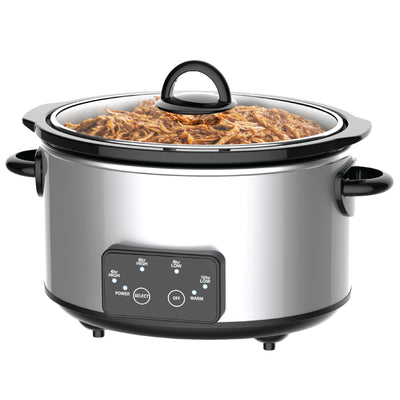Kitchen Elite 4 Qt Oval Programmable Slow Cooker, Stainless Steel with Glass Lid