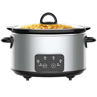 Kitchen Elite 4 Qt Oval Programmable Slow Cooker, Stainless Steel with Glass Lid