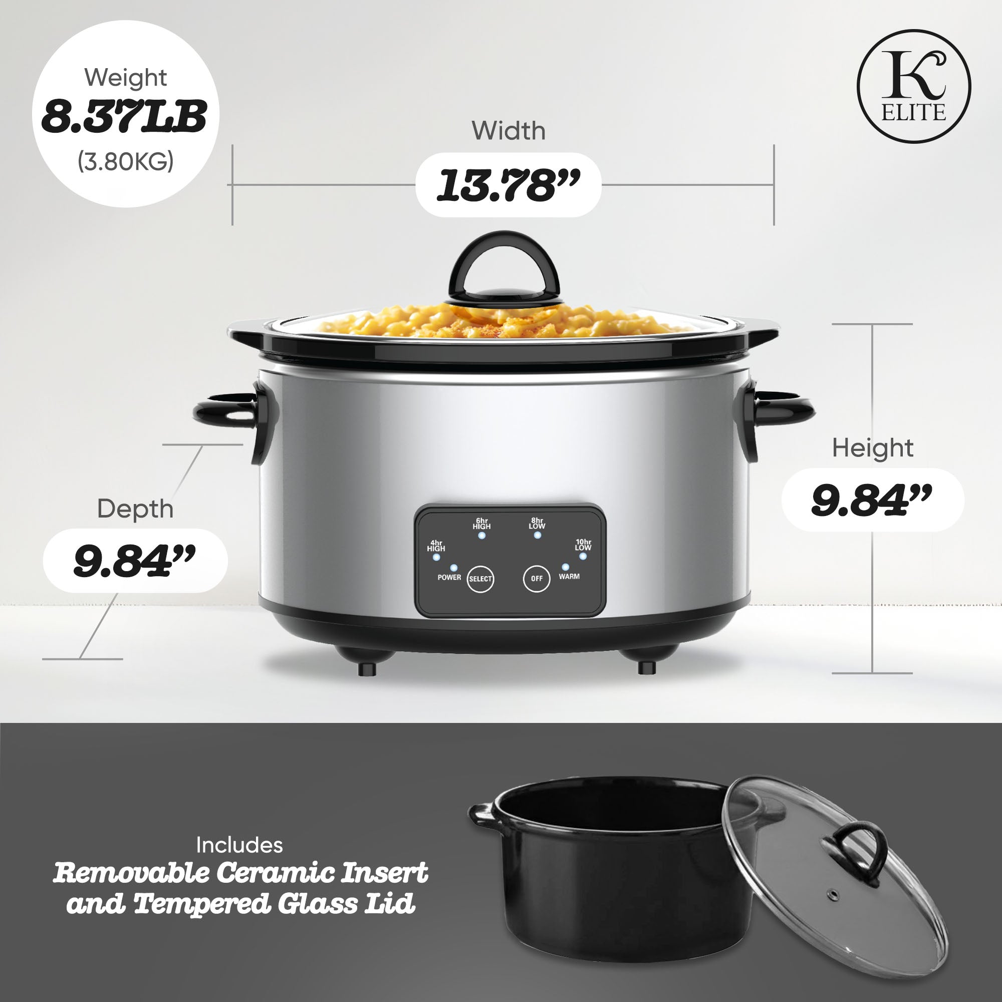 Kitchen Elite 4 Qt Oval Programmable Slow Cooker, Stainless Steel with Glass Lid - VMInnovations