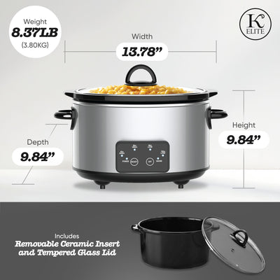 Kitchen Elite 4 Qt Oval Programmable Slow Cooker, Stainless Steel with Glass Lid - VMInnovations