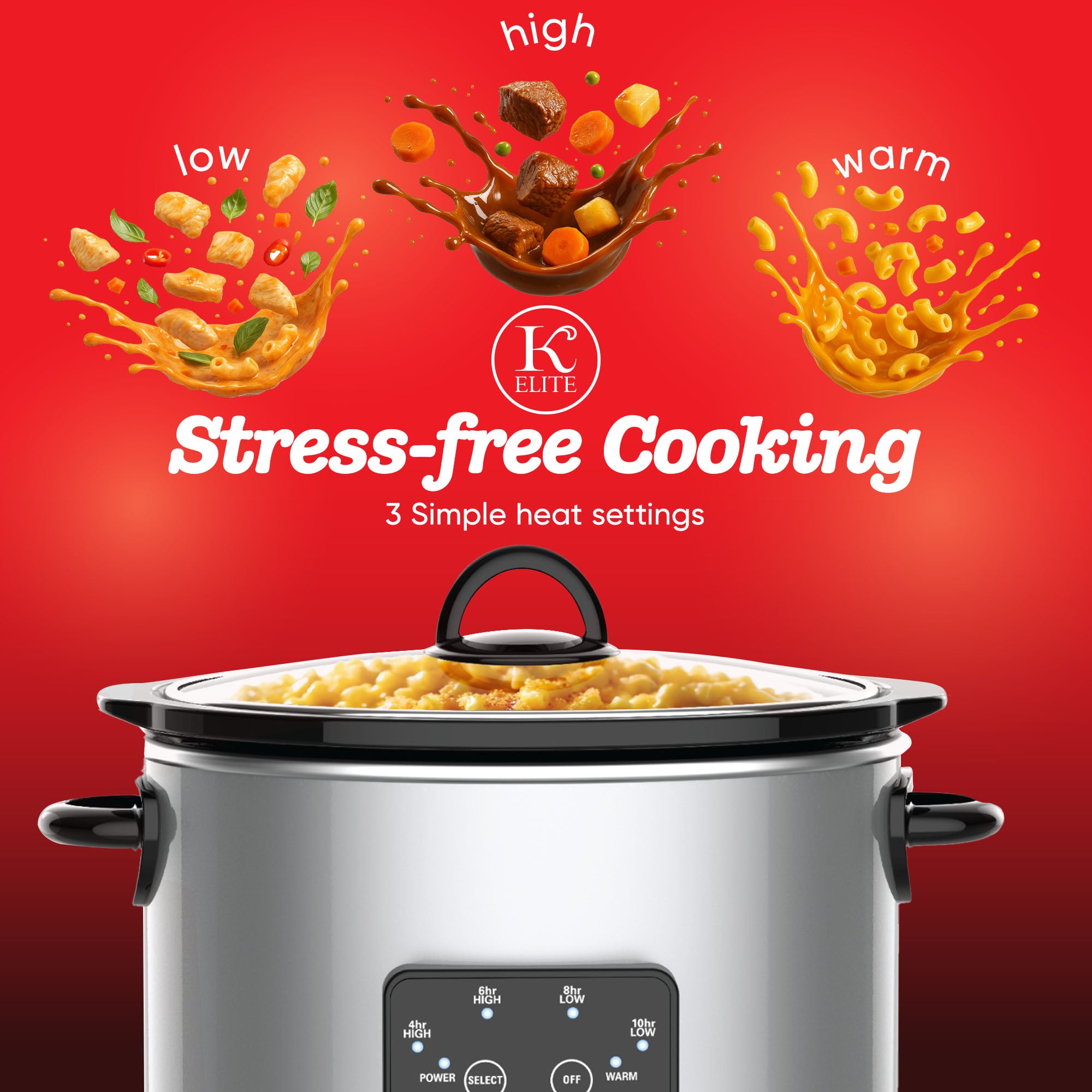 Kitchen Elite 4 Qt Oval Programmable Slow Cooker, Stainless Steel with Glass Lid - VMInnovations