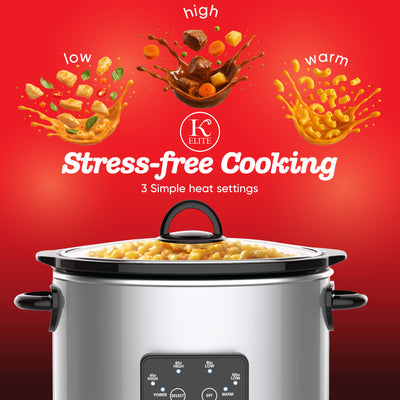 Kitchen Elite 4 Qt Oval Programmable Slow Cooker, Stainless Steel with Glass Lid - VMInnovations