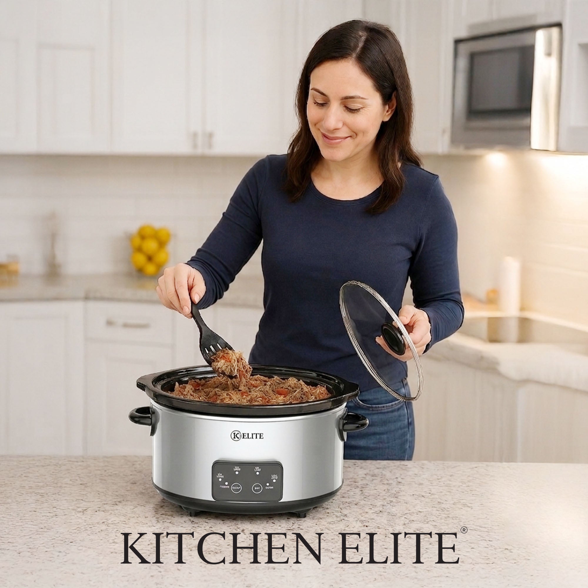 Kitchen Elite 4 Qt Oval Programmable Slow Cooker, Stainless Steel with Glass Lid - VMInnovations
