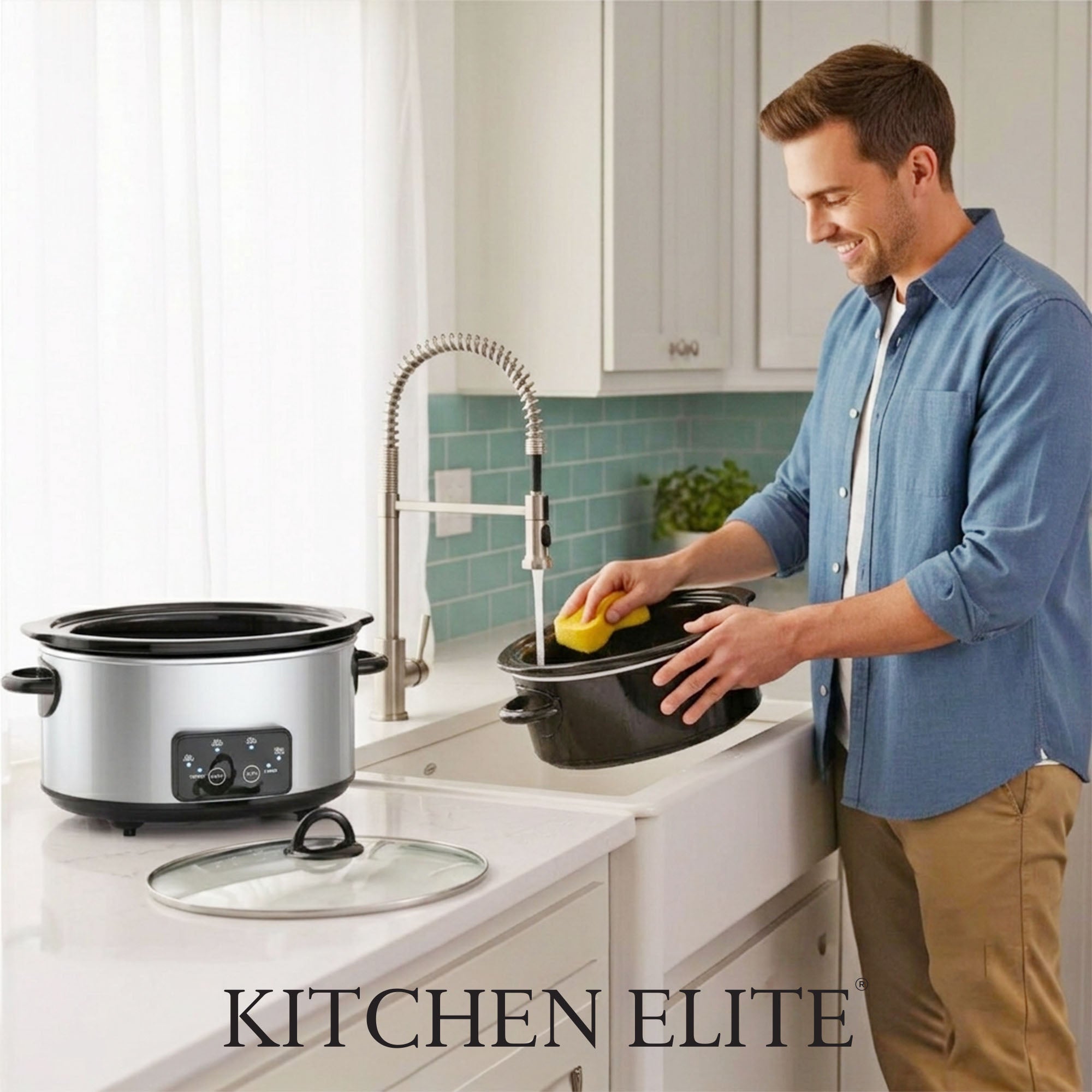 Kitchen Elite 4 Qt Oval Programmable Slow Cooker, Stainless Steel with Glass Lid - VMInnovations