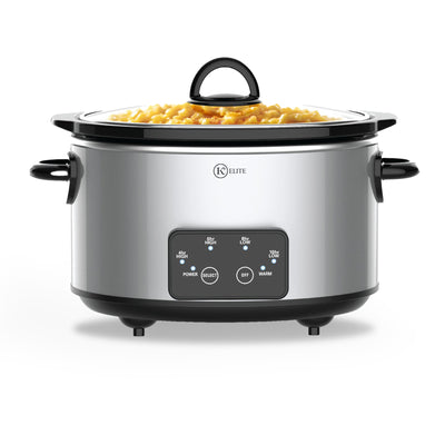 Kitchen Elite 4 Qt Oval Programmable Slow Cooker, Stainless Steel with Glass Lid - VMInnovations