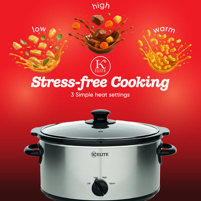 Kitchen Elite 5 Qt Slow Cooker, Stainless Steel Ceramic Crock Pot with Glass Lid - VMInnovations