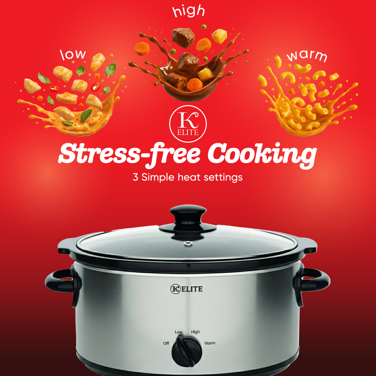 Kitchen Elite 5 Qt Slow Cooker, Stainless Steel Ceramic Crock Pot (Open Box)