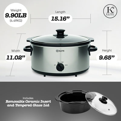 Kitchen Elite 5 Qt Slow Cooker, Stainless Steel Ceramic Crock Pot with Glass Lid - VMInnovations