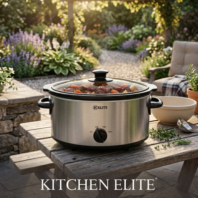 Kitchen Elite 5 Qt Slow Cooker, Stainless Steel Ceramic Crock Pot with Glass Lid - VMInnovations