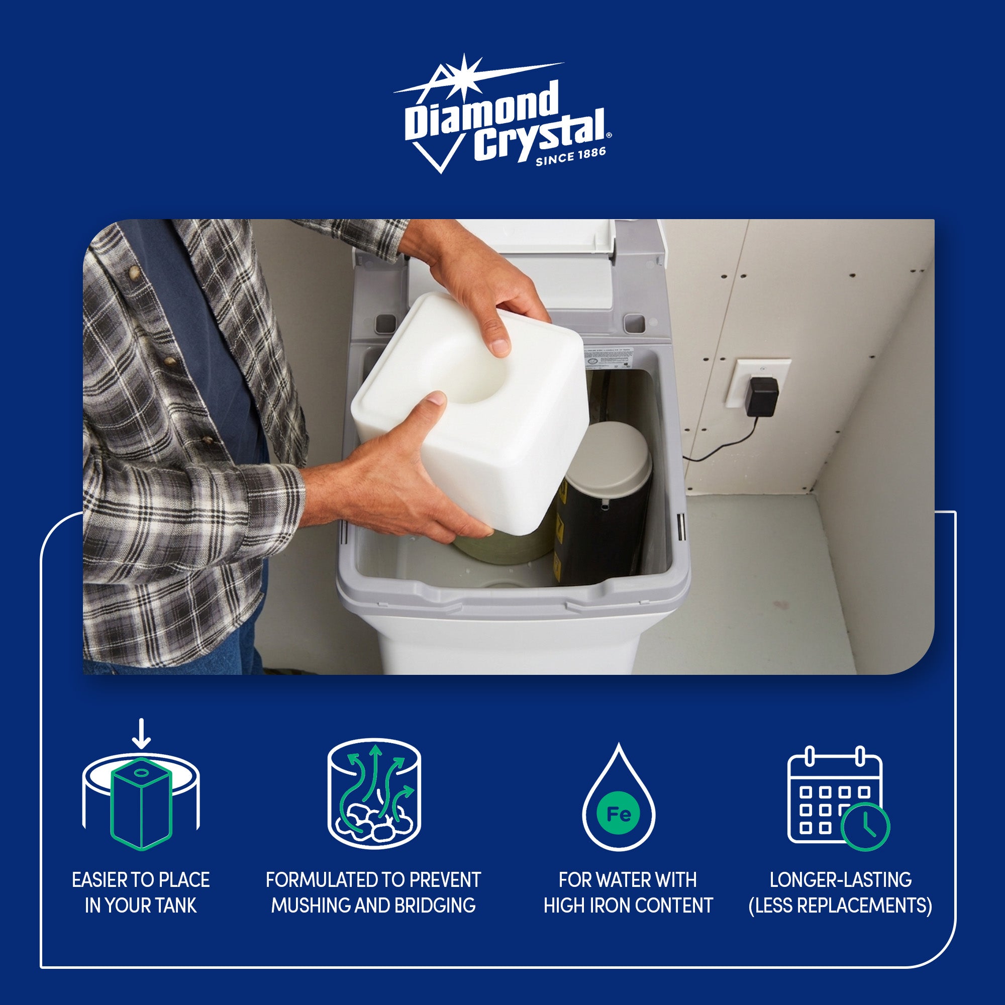 Diamond Crystal Iron Fighter Pure Salt Block for Water Softeners, 50 Pounds