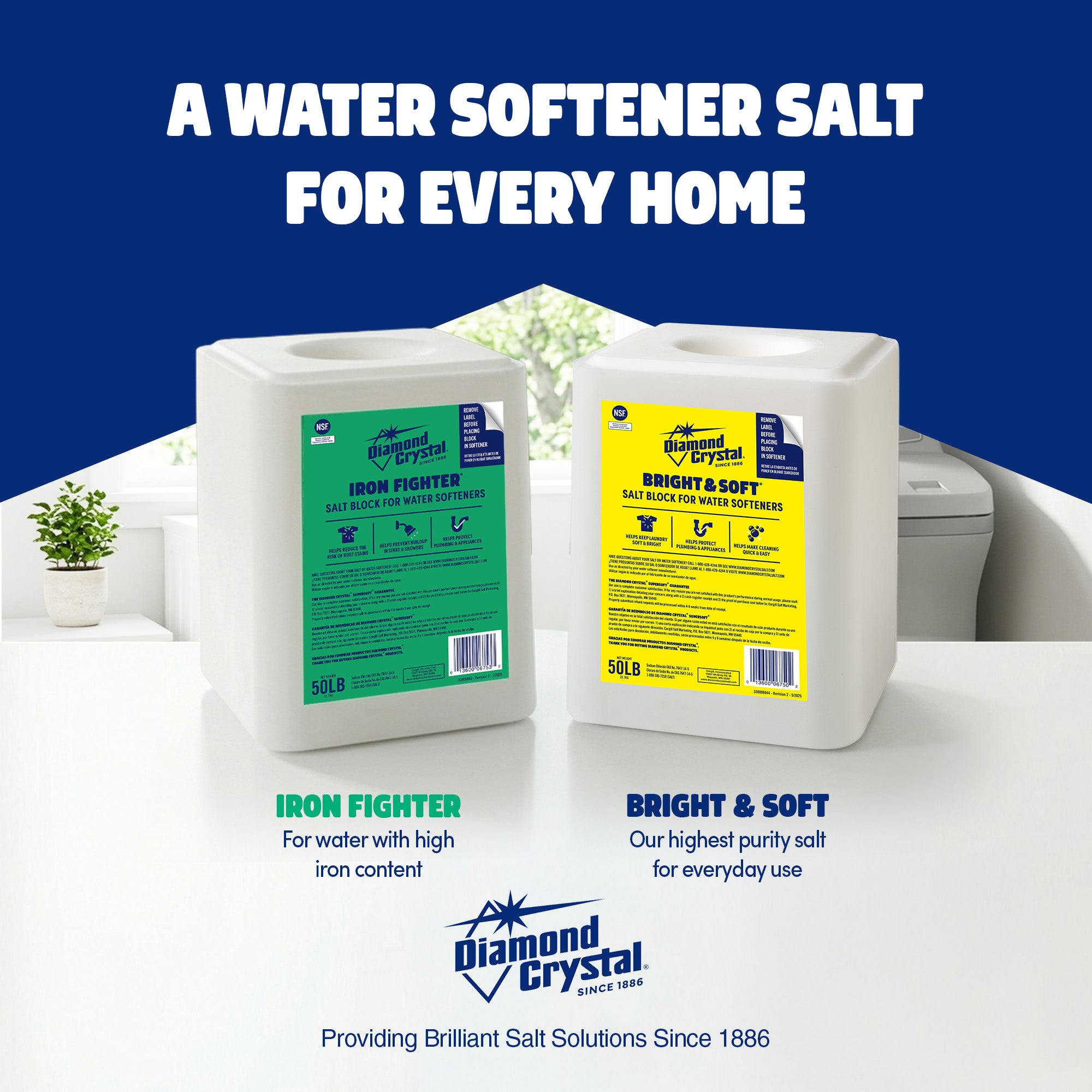 Diamond Crystal Iron Fighter Pure Salt Block for Water Softeners, 50 Pounds