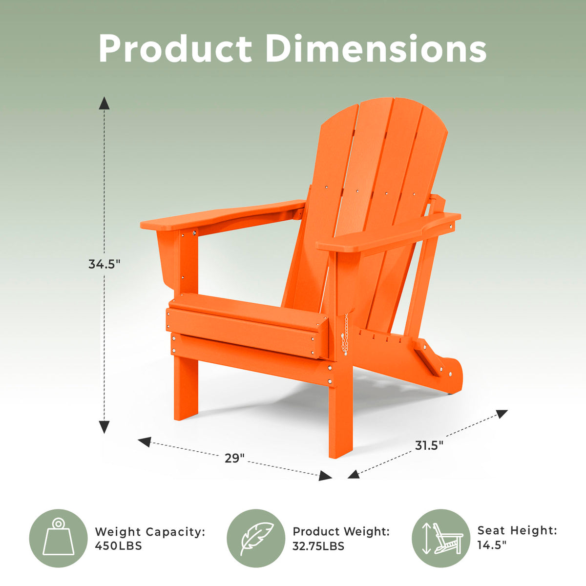 WestinTrends Malibu Classic Outdoor Patio HDPE Folding Adirondack Chair, Orange