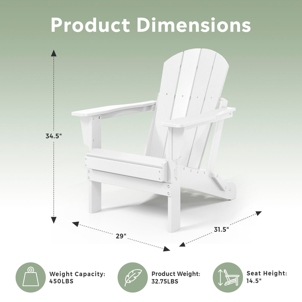 WestinTrends Malibu Classic Outdoor Patio HDPE Folding Adirondack Chair, White