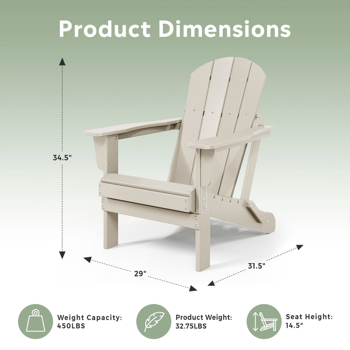 WestinTrends Malibu Classic Outdoor Patio HDPE Folding Adirondack Chair, Sand