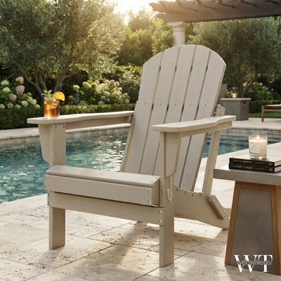 WestinTrends Malibu Classic Outdoor Patio HDPE Folding Adirondack Chair, Sand