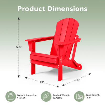 WestinTrends Malibu Classic Outdoor Patio HDPE Folding Adirondack Chair, Red