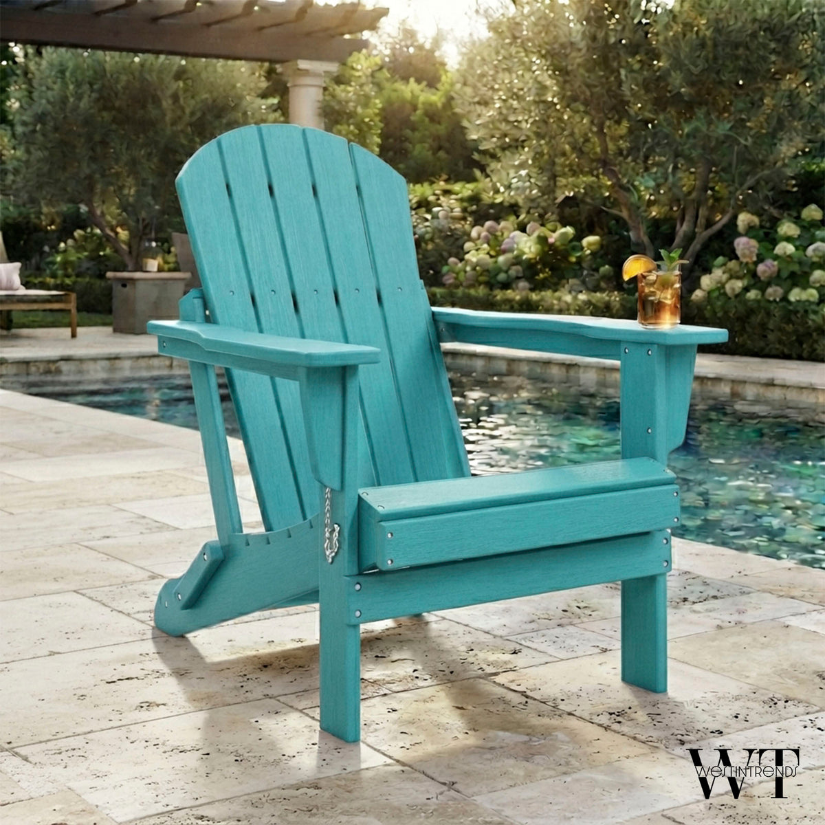 WestinTrends Malibu Outdoor Patio HDPE Folding Adirondack Chair, Pacific Blue