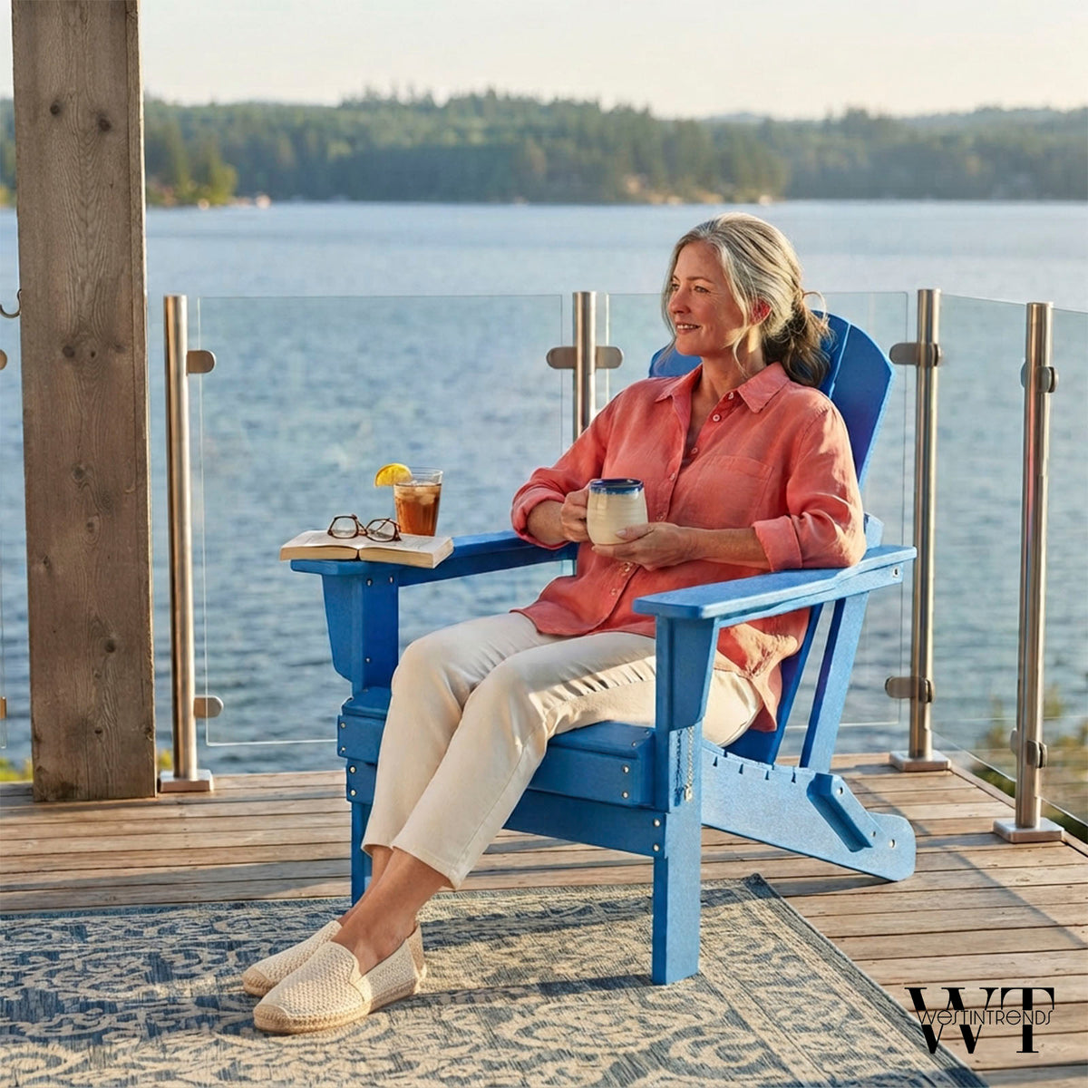 WestinTrends Malibu Outdoor Patio HDPE Folding Adirondack Chair, Pacific Blue