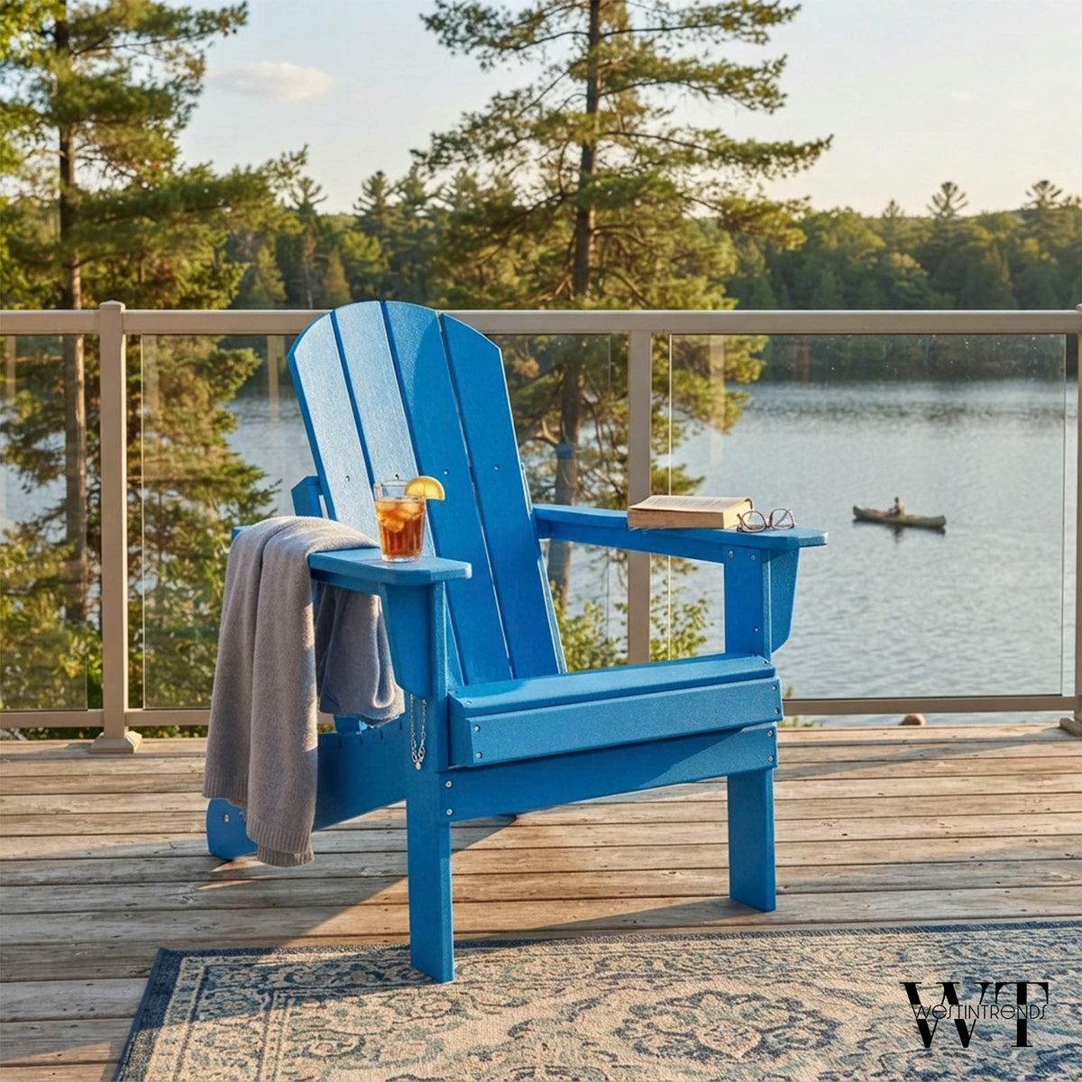 WestinTrends Malibu Outdoor Patio HDPE Folding Adirondack Chair, Pacific Blue