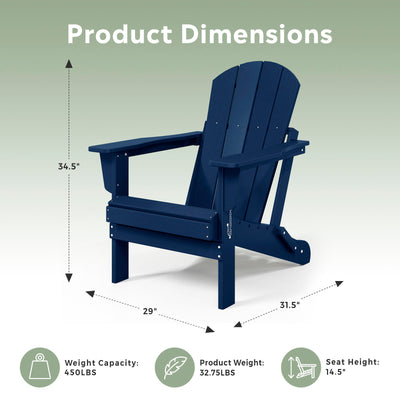 WestinTrends Malibu Outdoor Patio HDPE Folding Poly Adirondack Chair, Navy Blue