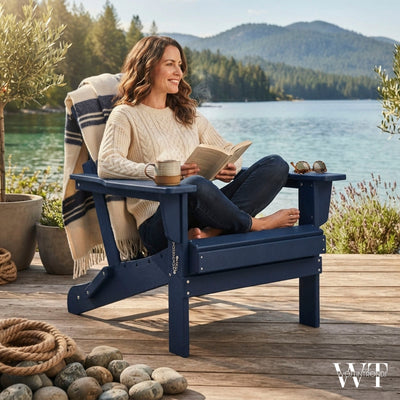 WestinTrends Malibu Outdoor Patio HDPE Folding Poly Adirondack Chair, Navy Blue