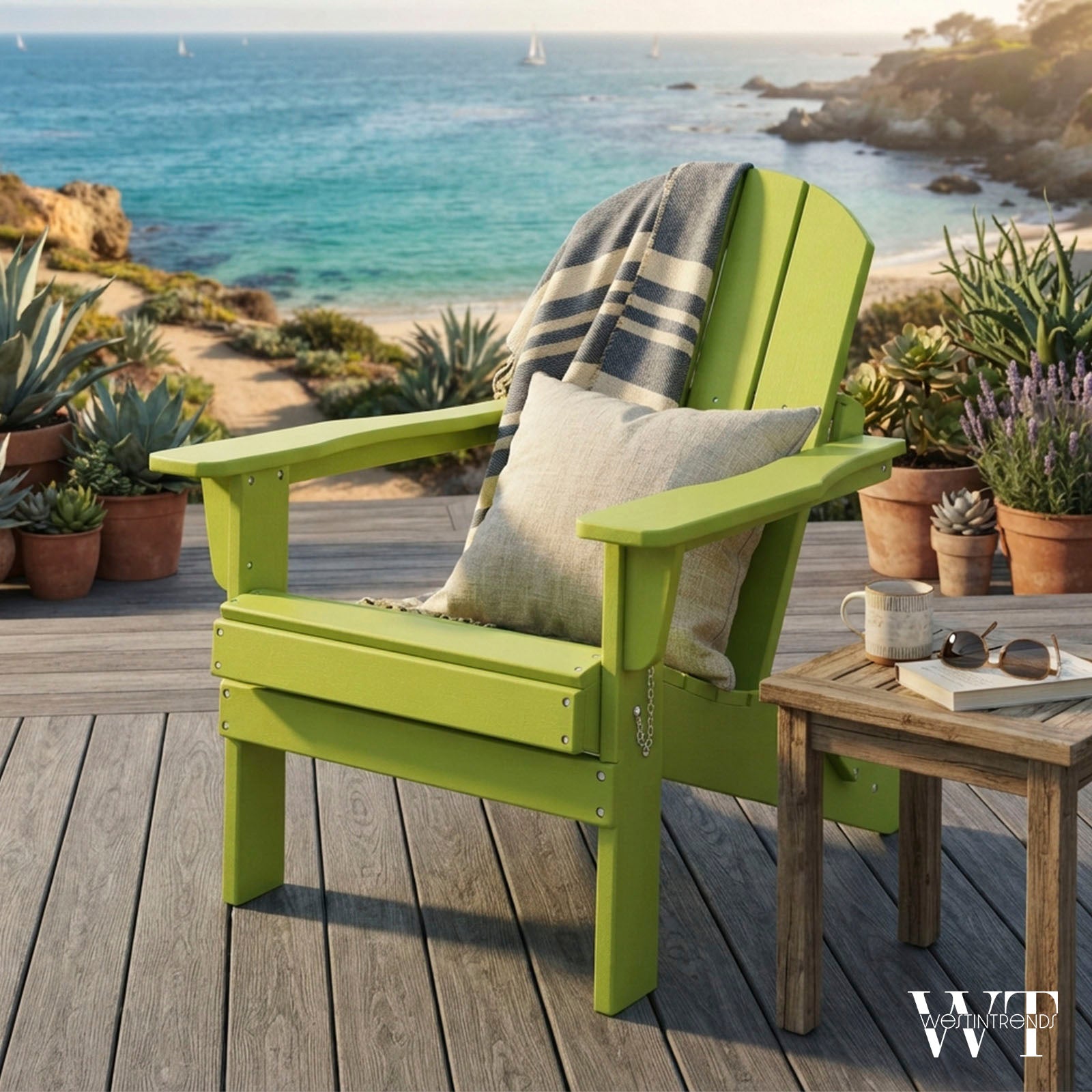 WestinTrends Malibu Classic Outdoor Patio HDPE Folding Adirondack Chair, Lime