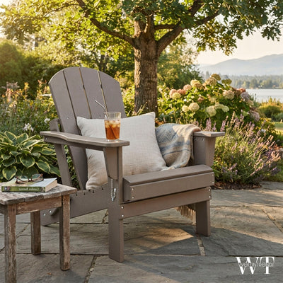 WestinTrends Malibu Outdoor Patio HDPE Folding Adirondack Chair, Weathered Wood